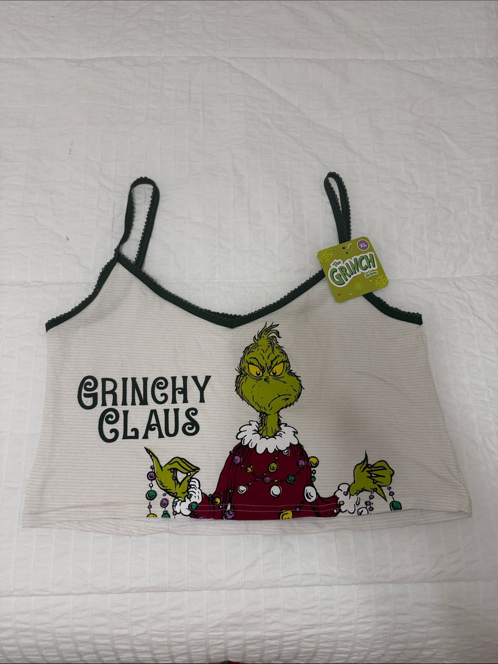 The Grinchy Claus Tank Top - White with Green Trim